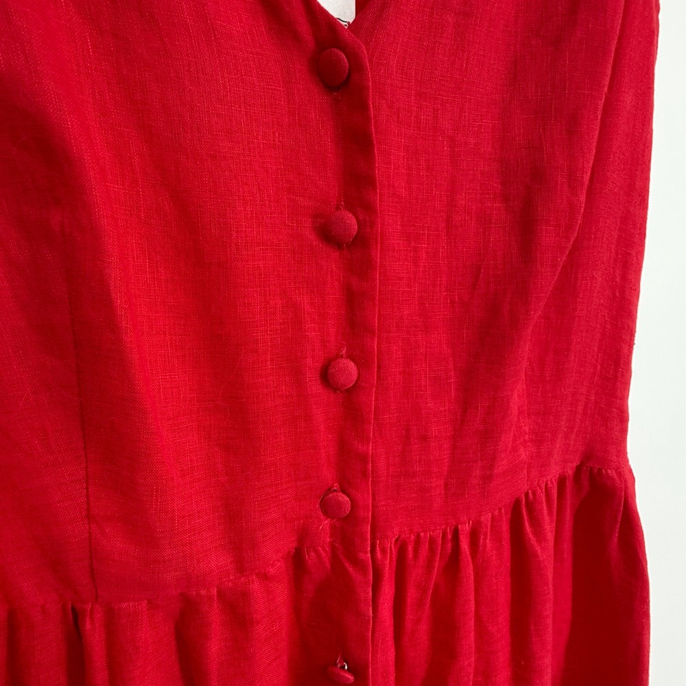 Charles Henry Midi Dress Womens Large Red Linen Tie Shoulder Button Front - Picture 4 of 11